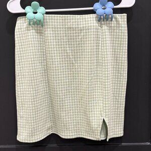 NEVER WORN Molly Green Lime Checkered Short Slit Skirt L